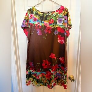 Stunning Brown and Vibrant Floral Multicolor Dress - size 10